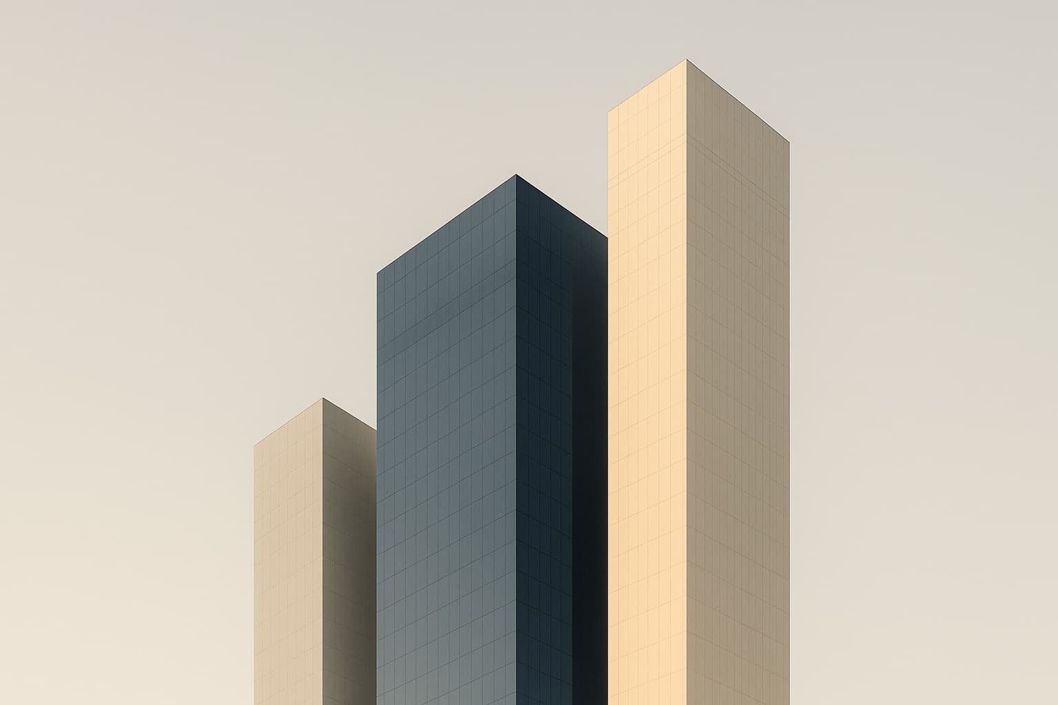 Abstract Dubai corporate towers at golden hour