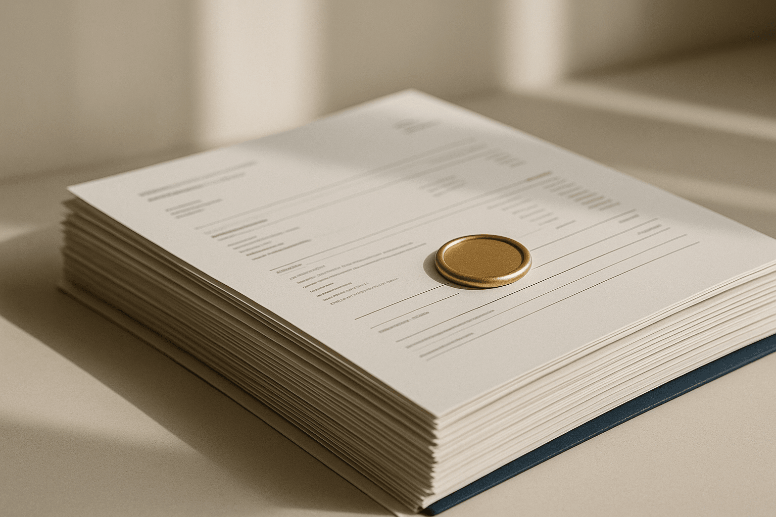 Business documents compiled and sealed, ready for filing