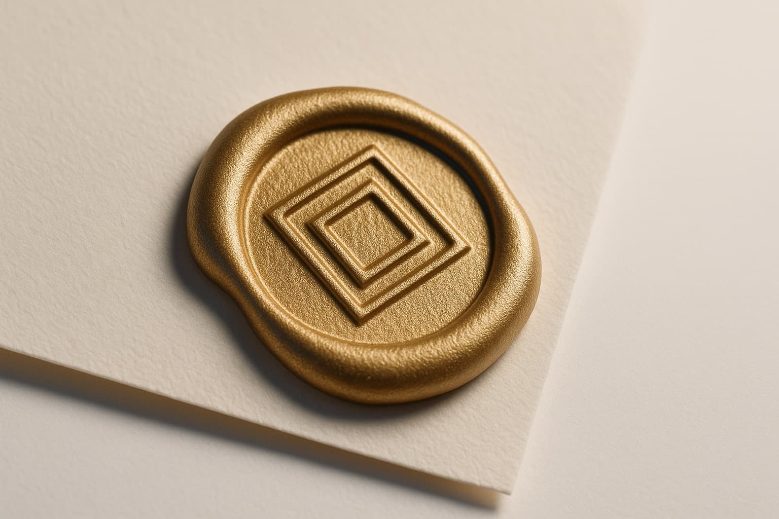 A champagne-gold seal embossed into cotton paper
